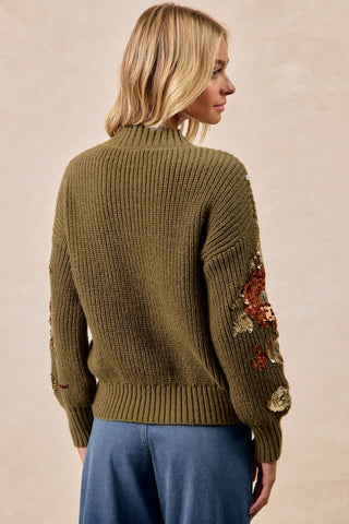 Flower Sequin Embroidered Sweater Top - Boutique Bella Bellasweatshirt