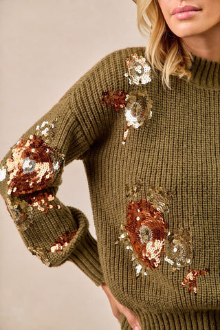 Flower Sequin Embroidered Sweater Top - Boutique Bella Bellasweatshirt