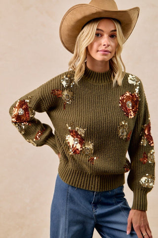 Flower Sequin Embroidered Sweater Top - Boutique Bella Bellasweatshirt