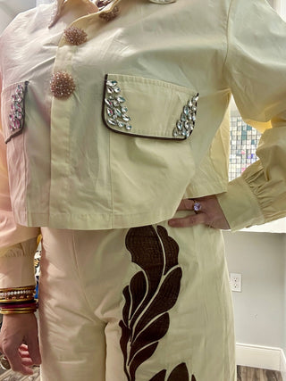 Flowers and Jewels - Cream Button Up & Pants Set - Boutique Bella BellaSets