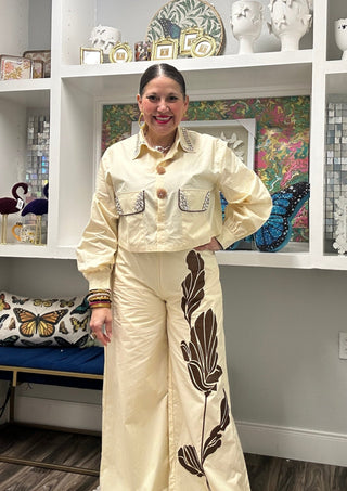 Flowers and Jewels - Cream Button Up & Pants Set - Boutique Bella BellaSets