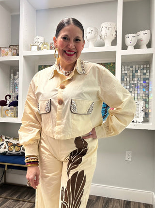 Flowers and Jewels - Cream Button Up & Pants Set - Boutique Bella BellaSets