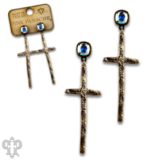 Foil cross earring with Austrian crystal - Boutique Bella BellaEarrings