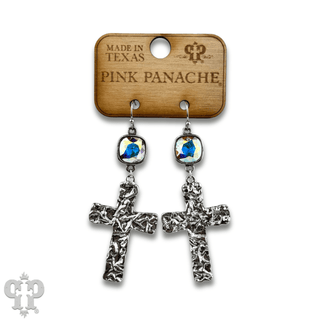 Foil square cross earring with Austrian crystal - Boutique Bella BellaEarrings