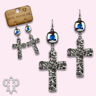 Foil square cross earring with Austrian crystal - Boutique Bella BellaEarrings