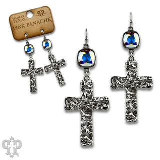 Foil square cross earring with Austrian crystal - Boutique Bella BellaEarrings