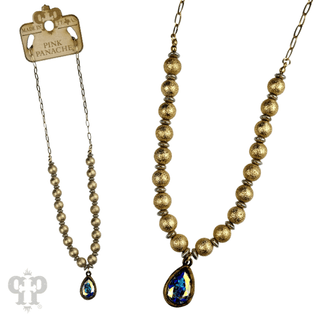 Foil texture bead and chain necklace, Austrian crystal - Boutique Bella BellaNecklaces