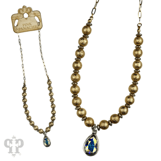 Foil texture bead and chain necklace, Austrian crystal - Boutique Bella BellaNecklaces