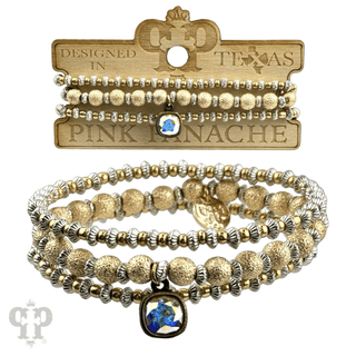 Foil texture bead stacked bracelet with Austrian crystal - Boutique Bella BellaBracelets