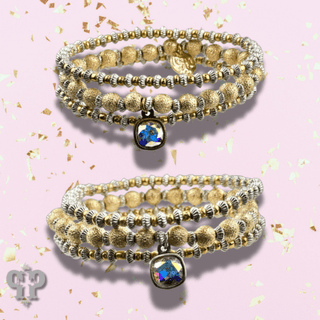 Foil texture bead stacked bracelet with Austrian crystal - Boutique Bella BellaBracelets