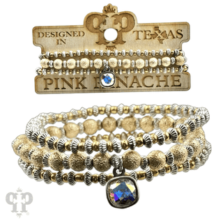 Foil texture bead stacked bracelet with Austrian crystal - Boutique Bella BellaBracelets