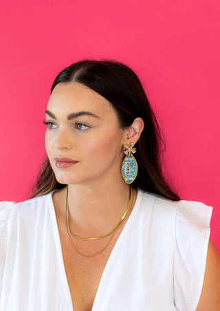 Football Burst Earrings - Light Blue and White - Boutique Bella BellaEarrings