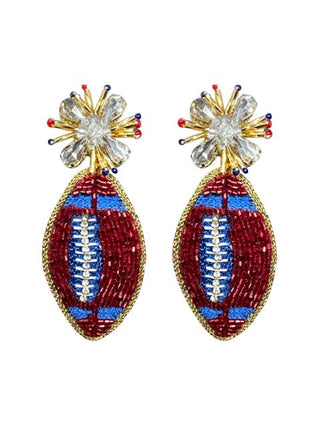 Football Burst - Red and Light Blue - Boutique Bella BellaEarrings