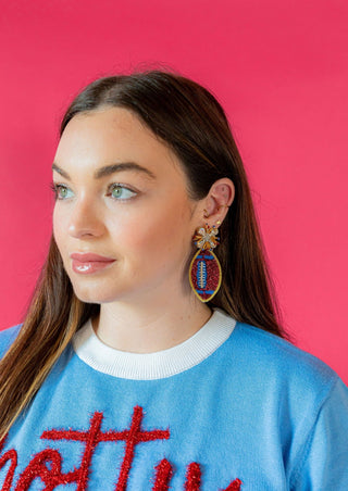Football Burst - Red and Light Blue - Boutique Bella BellaEarrings