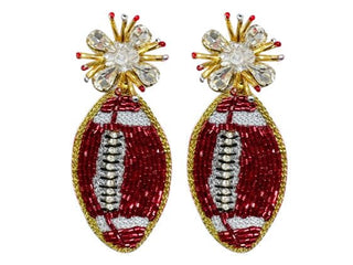 Football Burst - Red and White w/ Rhinestone Burst - Boutique Bella BellaEarrings
