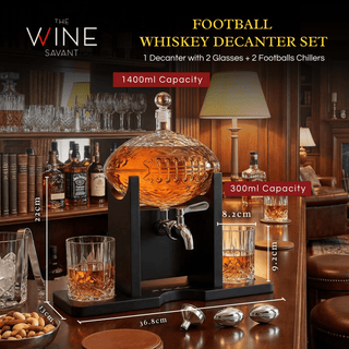 Football Decanter With 2 Whiskey Wine Glasses For Office Home Or Party Gift For Husband Fathers Day - Boutique Bella Bella