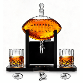 Football Decanter With 2 Whiskey Wine Glasses For Office Home Or Party Gift For Husband Fathers Day - Boutique Bella Bella