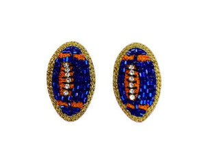Football Stud Earrings - Blue and Orange - Boutique Bella BellaEarrings
