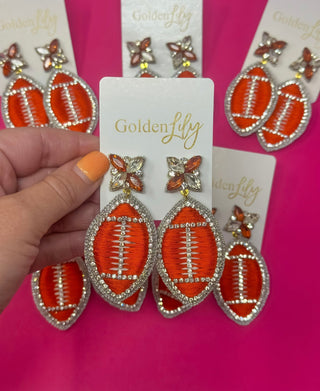 Football Thread Dangle Earrings - Orange - Boutique Bella BellaEarrings