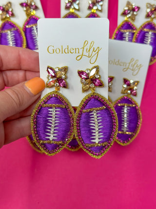 Football Thread Dangle Earrings - Purple and Gold - Boutique Bella BellaEarrings