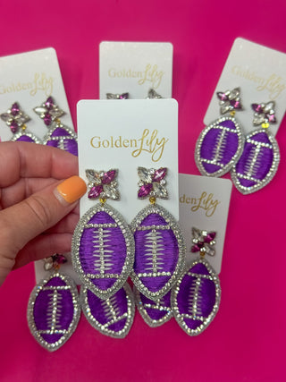 Football Thread Dangle Earrings - Purple - Boutique Bella BellaEarrings