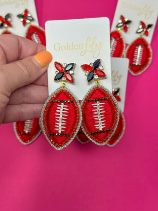 Football Thread Dangle Earrings - Red and Black - Boutique Bella BellaEarrings