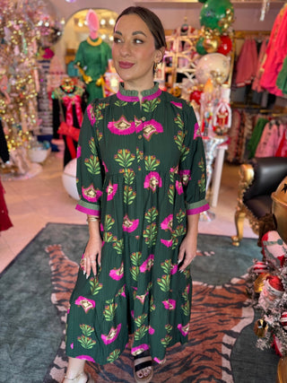 Forest Green Blossom Tiered Dress - Boutique Bella Belladress