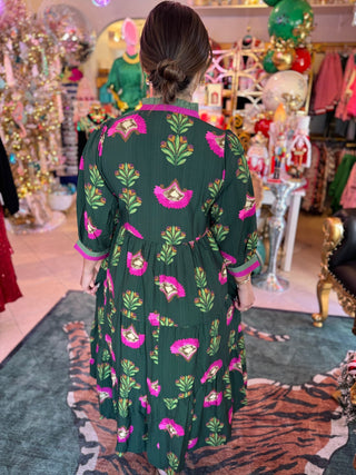 Forest Green Blossom Tiered Dress - Boutique Bella Belladress