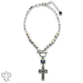 Freshwater pearl and cross neckace with Austrian crystal - Boutique Bella BellaNecklaces