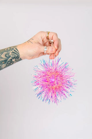 Pink Iridescent Pom Poms Earrings