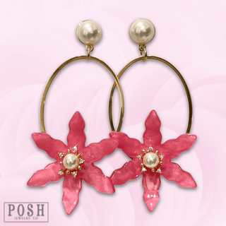 Fuchsia acrylic flower earring, last call - Boutique Bella BellaEarrings