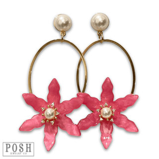 Fuchsia acrylic flower earring, last call - Boutique Bella BellaEarrings