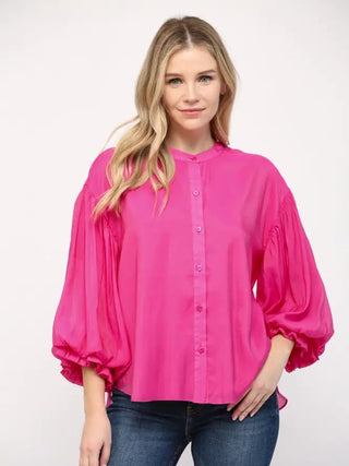 Fuchsia Bloom Puff Sleeve Shirt - Boutique Bella BellaBlouse
