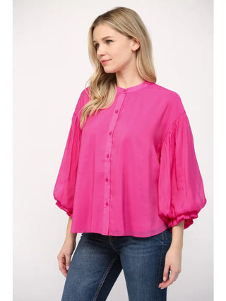 Fuchsia Bloom Puff Sleeve Shirt - Boutique Bella BellaBlouse