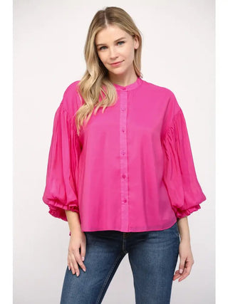 Fuchsia Bloom Puff Sleeve Shirt - Boutique Bella BellaBlouse