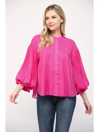 Fuchsia Bloom Puff Sleeve Shirt - Boutique Bella BellaBlouse