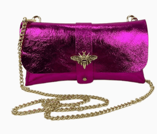 Fuchsia Leather Party Bag with Chain Handle and Shine Effect - Boutique Bella BellaPurses