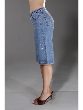 Full Rhinestone Bermuda's in Medium Blue - Boutique Bella BellaShorts