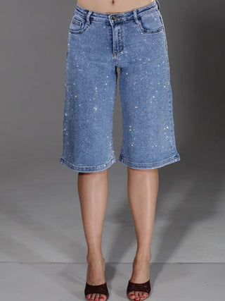 Full Rhinestone Bermuda's in Medium Blue - Boutique Bella BellaShorts