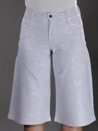 Full Rhinestone White Bermuda's - Boutique Bella BellaShorts