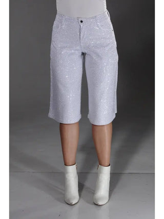 Full Rhinestone White Bermuda's - Boutique Bella BellaShorts