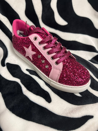 FUSCHIA GLITTER STAR SNEAKERS - Boutique Bella Bellashoes