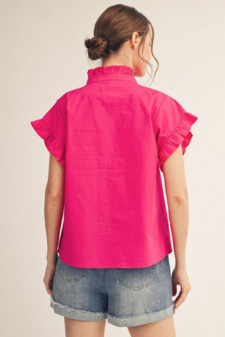 Fuschia Ruffled Detail Woven Top - Boutique Bella BellaBlouse