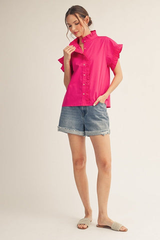 Fuschia Ruffled Detail Woven Top - Boutique Bella BellaBlouse