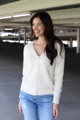 Fuzzy Button Sweater - Cream - Boutique Bella Bellasweater