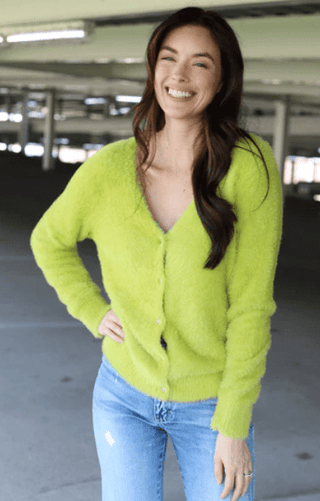 Fuzzy Button Sweater - Lime - Boutique Bella BellaSweater