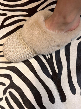 Fuzzy Knit Mule in Beige - Boutique Bella BellaShoes