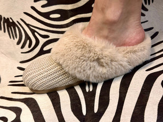 Fuzzy Knit Mule in Beige - Boutique Bella BellaShoes