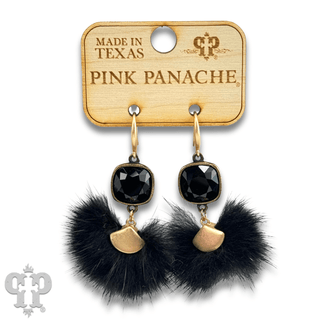 Fuzzy pom-pom earring with Austrian crystal - LC - Boutique Bella BellaEarrings