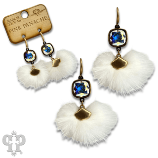 Fuzzy pom-pom earring with Austrian crystal - LC - Boutique Bella BellaEarrings